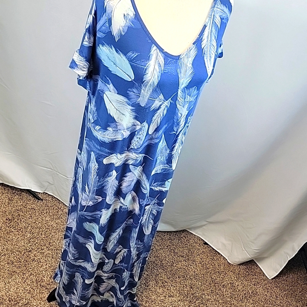 Blue Feather Print Maxi Dress Women's LuLaRoe Size Medium